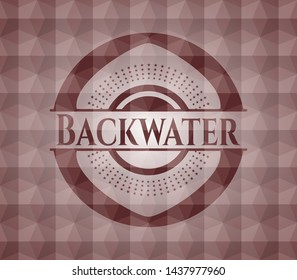 Backwater red seamless emblem with geometric pattern background.