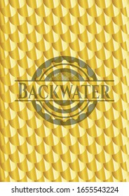 Backwater shiny golden emblem. Scales pattern. Vector Illustration. Detailed.