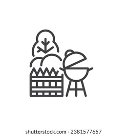 Icono de la línea de barbacoa del patio trasero. signo de estilo lineal para concepto móvil y diseño web. Icono de vector de contorno de partido BBQ. Símbolo, ilustración del logotipo. Gráficos vectoriales