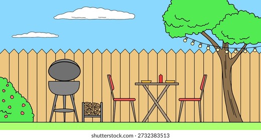 Hinterhof Grill Garten Partei Grafik Farbe Skizze Vektorgrafik