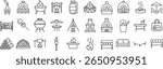Backyard BBQ and Grill Icon Set.Containing BBQ, Grill, Skewer, and more. Editable Stroke Outline Icons.