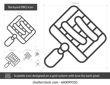 Icono de la línea vectorial BBQ del patio trasero aislado en fondo blanco. Icono de la línea de barbacoa del patio trasero para infografía, sitio web o aplicación. Icono escalable diseñado en un sistema de cuadrícula.