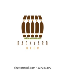 backyard beer vector design template with fence and cask