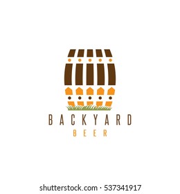 backyard beer vector design template with fence and cask