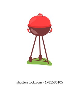 Ilustración vectorial de color RGB semiplana de cocina de patio trasero. Equipo para asar carne. Picnic después del senderismo. Cocinar en el camping. Objeto de caricatura aislado en parrilla sobre fondo blanco