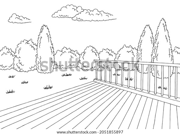 Backyard Deck Garden Graphic Black White Stock Vector (Royalty Free ...