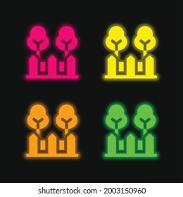 Backyard four color glowing neon vector icon