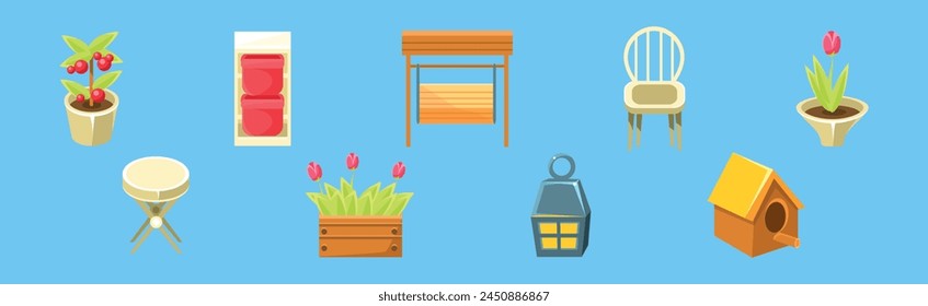 Backyard Furniture Item and Patio Object Vector Set