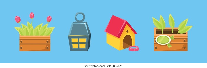 Backyard Furniture Item and Patio Object Vector Set