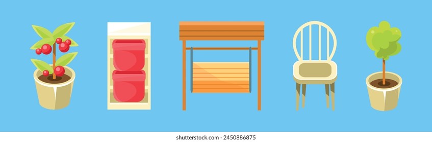 Backyard Furniture Item and Patio Object Vector Set