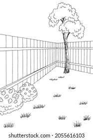 Backyard garden graphic black white vertical sketch illustration vector 