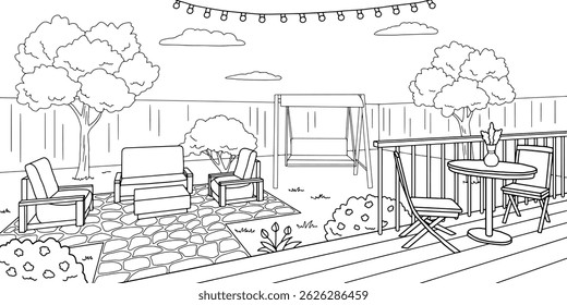 Jardim quintal gráfico preto branco esboço ilustração vetor 