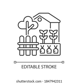 Backyard garden linear icon. Urban farming at home yard. Agriculture for hobby. Cultivate plants. Thin line customizable illustration. Contour symbol. Vector isolated outline drawing. Editable stroke