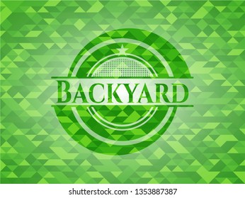 Backyard green emblem with triangle mosaic background