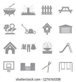 Backyard Icons. Gray Flat Design. Vector Illustration.