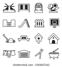 Backyard Icons. Line With Fill Design. Vector Illustration.