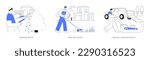 Backyard maintenance service abstract concept vector illustration set. Gardener service, lawn care and landscape service, cut plants, shrubs trimming, remediation in landscaping abstract metaphor.