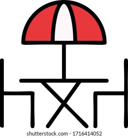 Backyard Patio Table and Chair Vector Icon Design, Camping and Outdoor Sitting Design, Beach Site Sitting on white background, Vocation Picnic Symbols