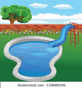 backyard with pool on a white background