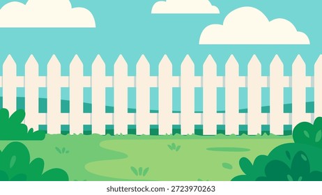 Escena de patio trasero Campo verde Paisaje Naturaleza Vista Ilustración vectorial de color plano Diseño de Plantilla