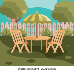 backyard table and chairs with fence