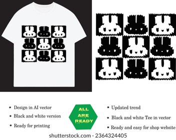 Bacl and white rabbit lego style, vector for t shirt printing