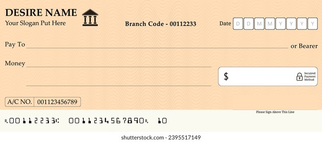 A BAClank Checkbook With a Soft Yellow Background, a Bank Check Page With Fake Information