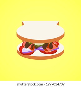 bacon with BBQ sauce sandwich isolated on yellow background, culture food vector illustration design.