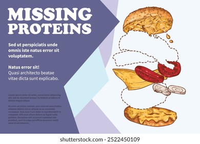 Bacon burger with minced meat, onion, mayo, ketchup, cheese, bacon and bread buns. Line art vector hand drawn burger poster design. Ingredients are grouped separate. 