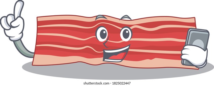 Bacon caricature character speaking with friends on phone