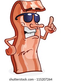 Bacon Cartoon Character Wearing Sunglasses and Pointing