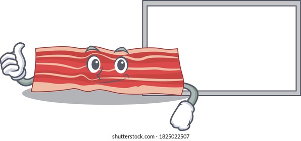 Bacon cartoon design with Thumbs up finger bring a white board