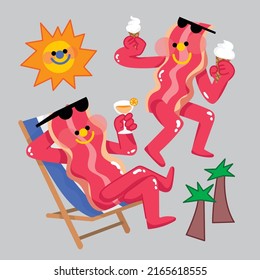 Bacon Character Having Summer Fun