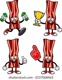 Bacon Character Set 02, Hand Drawn Vector illustrations, Isolated On Transparent Background