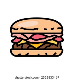 bacon cheeseburger food color icon vector. bacon cheeseburger food sign. isolated symbol illustration