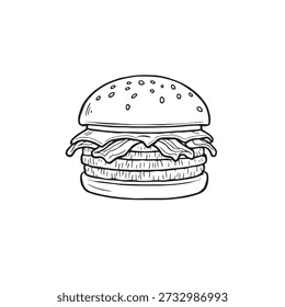 bacon cheeseburger line art delicious meal