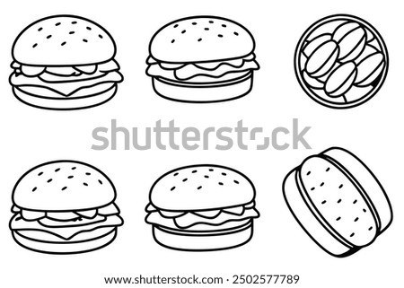 Bacon Cheeseburger line art iconic burger with crispy bacon and cheese