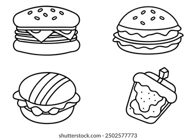 Bacon Cheeseburger line art juicy burger with crispy bacon and cheese