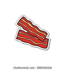 bacon doodle sticker icon, vector color line illustration