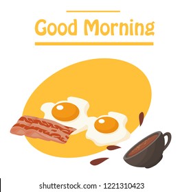 bacon with egg, breakfast illustration