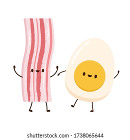 Bacon and egg character  Bacon on white background. egg vector.