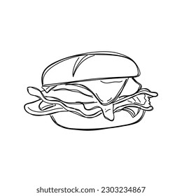 Bacon, egg and cheese english muffin. Vector hand drawn illustration.