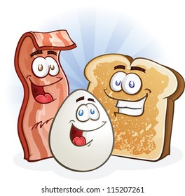 Bacon, Egg And Toast Cartoon Breakfast Characters