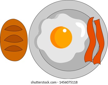 Bacon y huevos para el desayuno, ilustración, vector sobre fondo blanco.