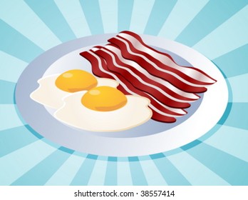 Bacon and eggs breakfast on plate  illustration