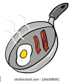 Bacon y huevos fritos en una ilustración de un vector de tambores metálicos sobre fondo blanco