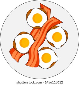 Bacon and eggs, illustration, vector on white background.