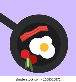 Bacon and eggs, illustration, vector on white background.