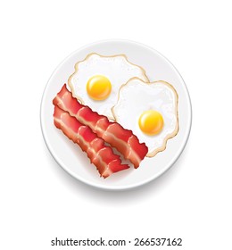 Bacon And Eggs Isolated On White Photo-realistic Vector Illustration