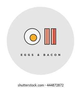 Bacon and Eggs! (Line Art in Flat Style Vector Illustration Design Template)